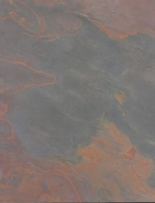 Mars sample: dark grey with rust-red swirls