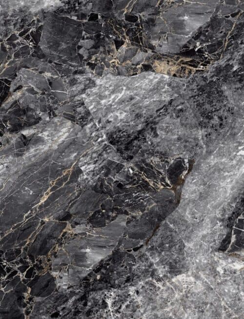 Arabescato Grigio sample: dark grey with white and gold veining