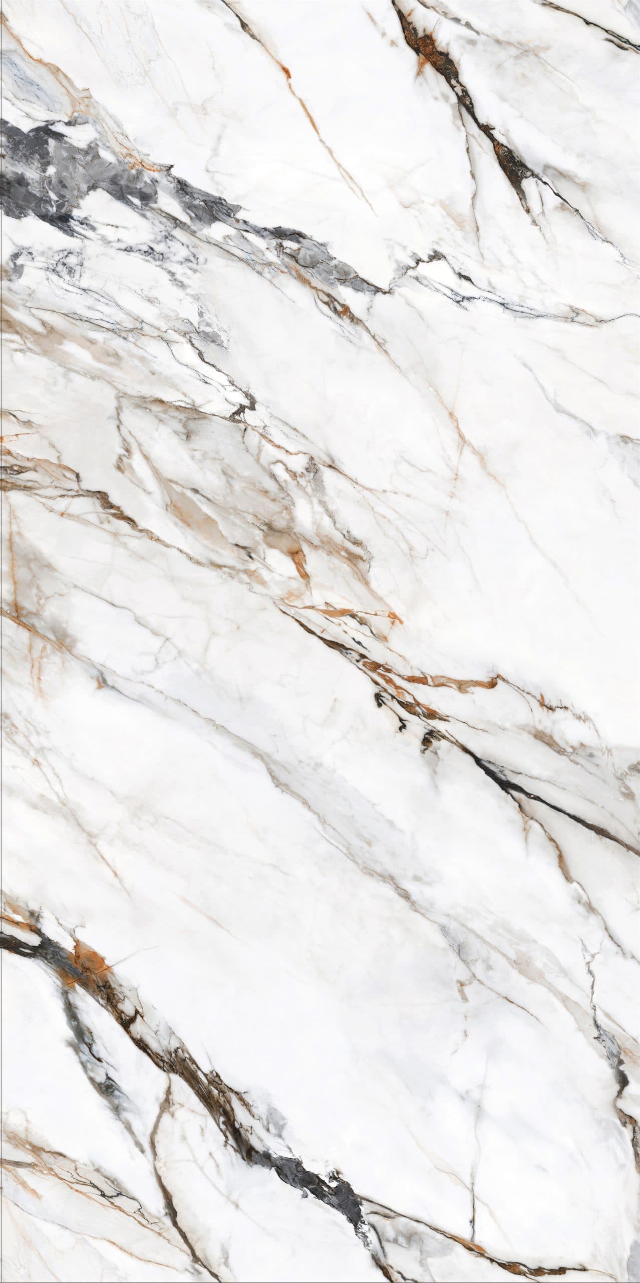 P105 Babylon porcelain sample: white with grey and brown veining